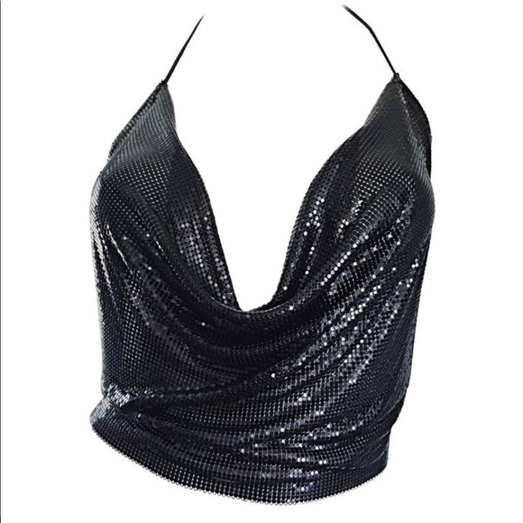 Vintage Chain Mail Metal Mesh Gunmetal Black Halter Top - Picture 10 of 17